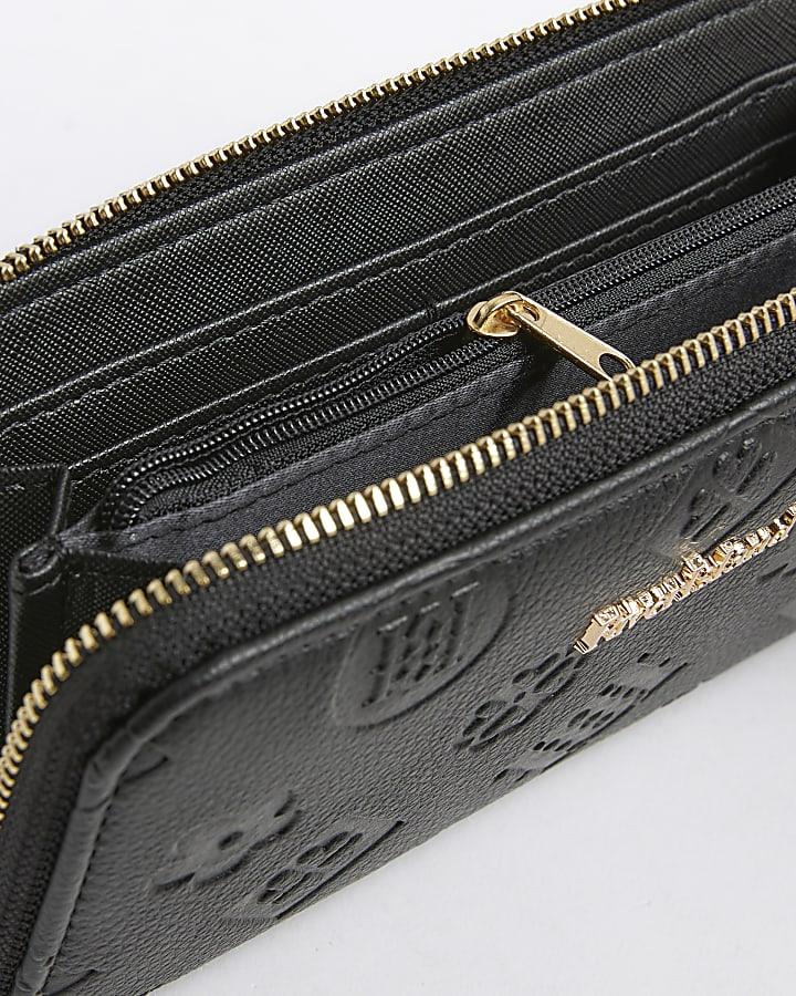river island Black Embossed Monogram Zip Around Purse