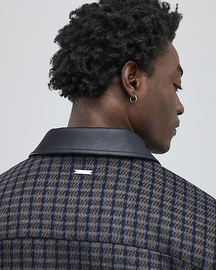 River Island Black Faux Leather Check Collared Jacket