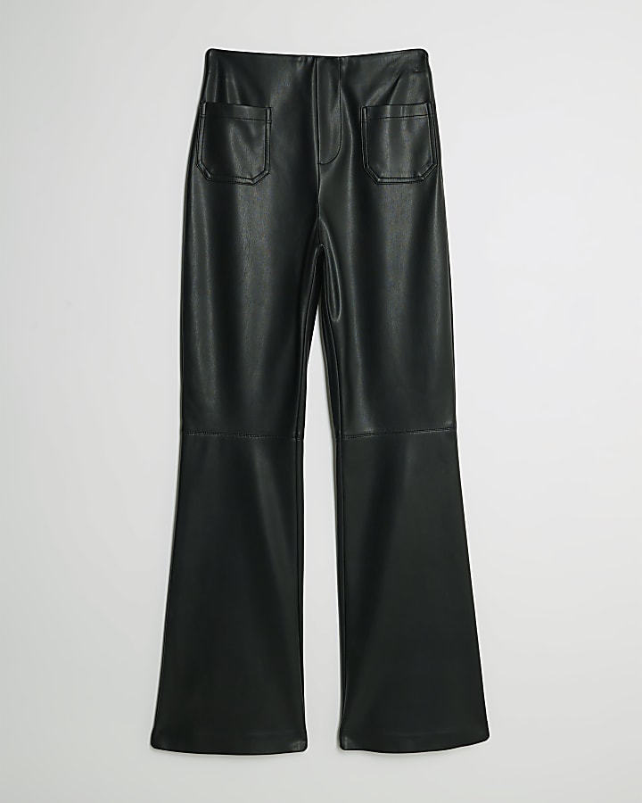 river island Black Faux Leather Fitted Flared Trousers