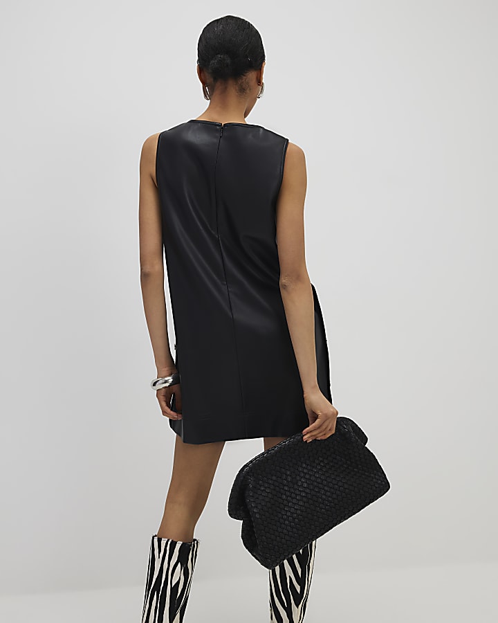River Island Black Faux Leather Popper Side Shift Dress