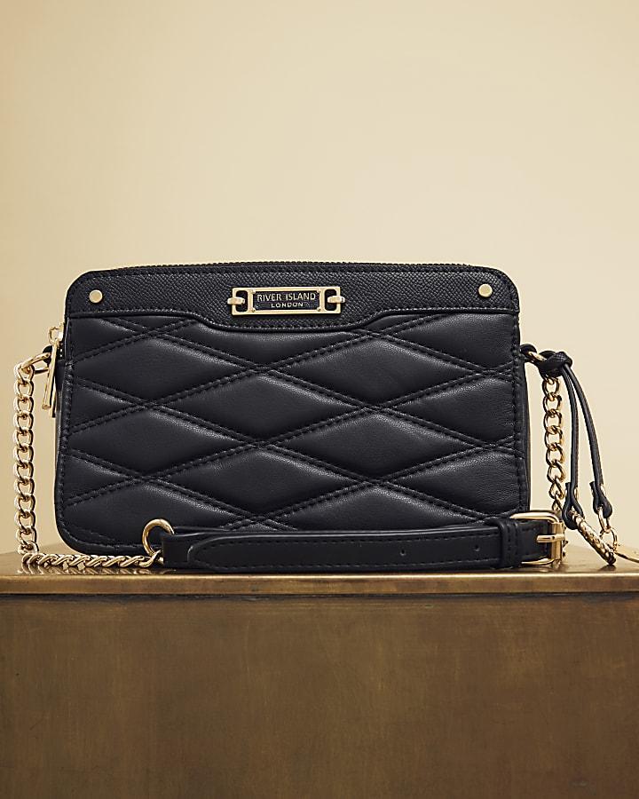 River Island Black Faux Leather Quilted Cross Body Bag