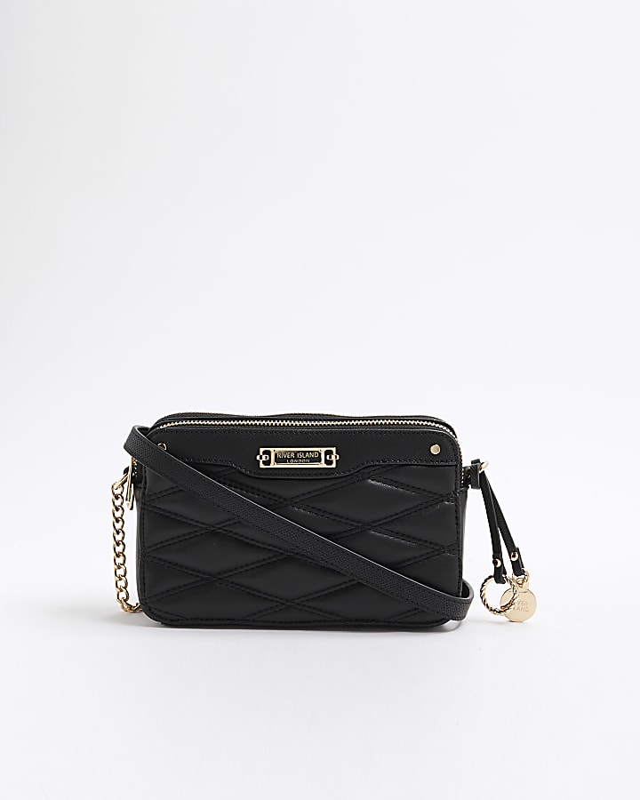 River Island Black Faux Leather Quilted Cross Body Bag