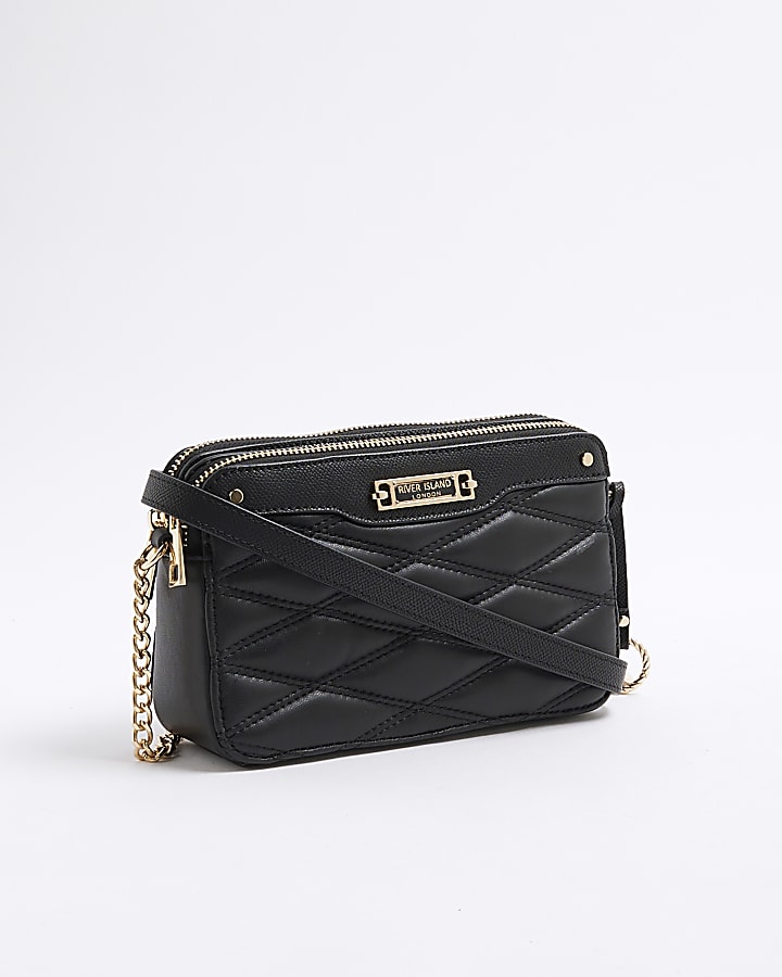 River Island Black Faux Leather Quilted Cross Body Bag