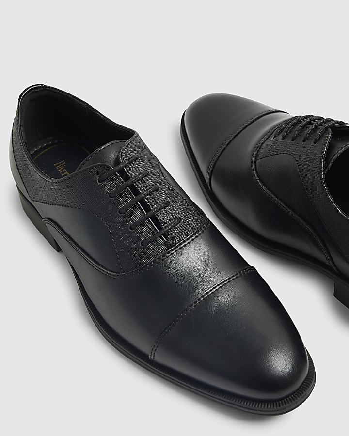 River Island Black Faux Leather Textured Lace Up Shoes