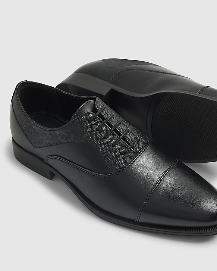 river island Black Faux Leather Textured Lace Up Shoes