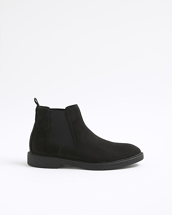 River Island Black Faux Suede Crepe Soles Chelsea Boots