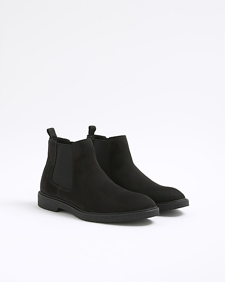 River Island Black Faux Suede Crepe Soles Chelsea Boots