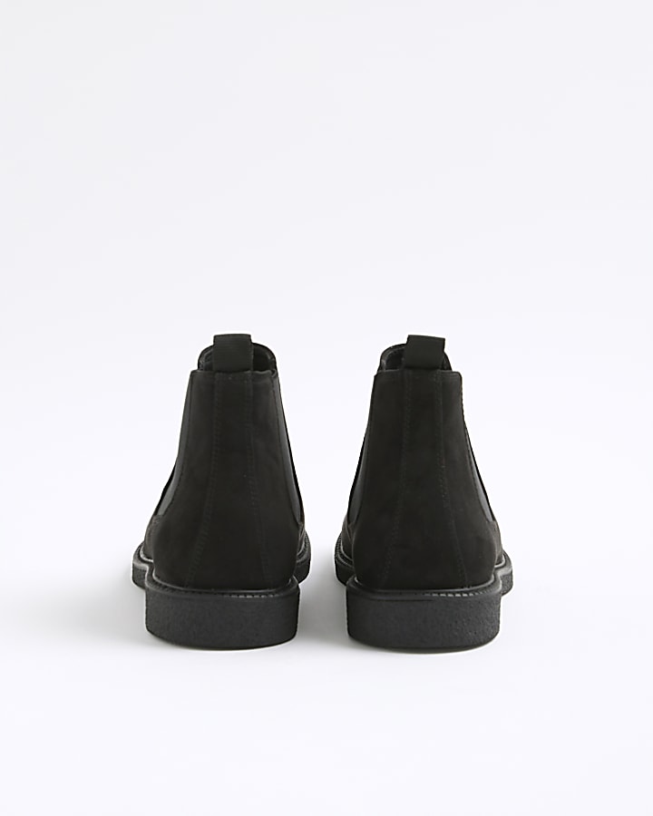 River Island Black Faux Suede Crepe Soles Chelsea Boots