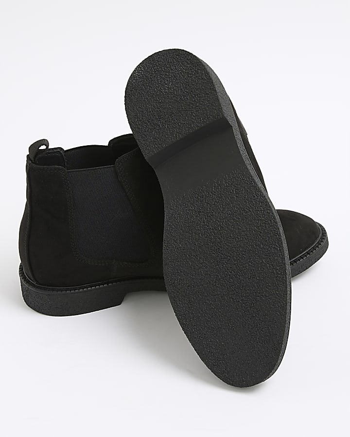 river island Black Faux Suede Crepe Soles Chelsea Boots