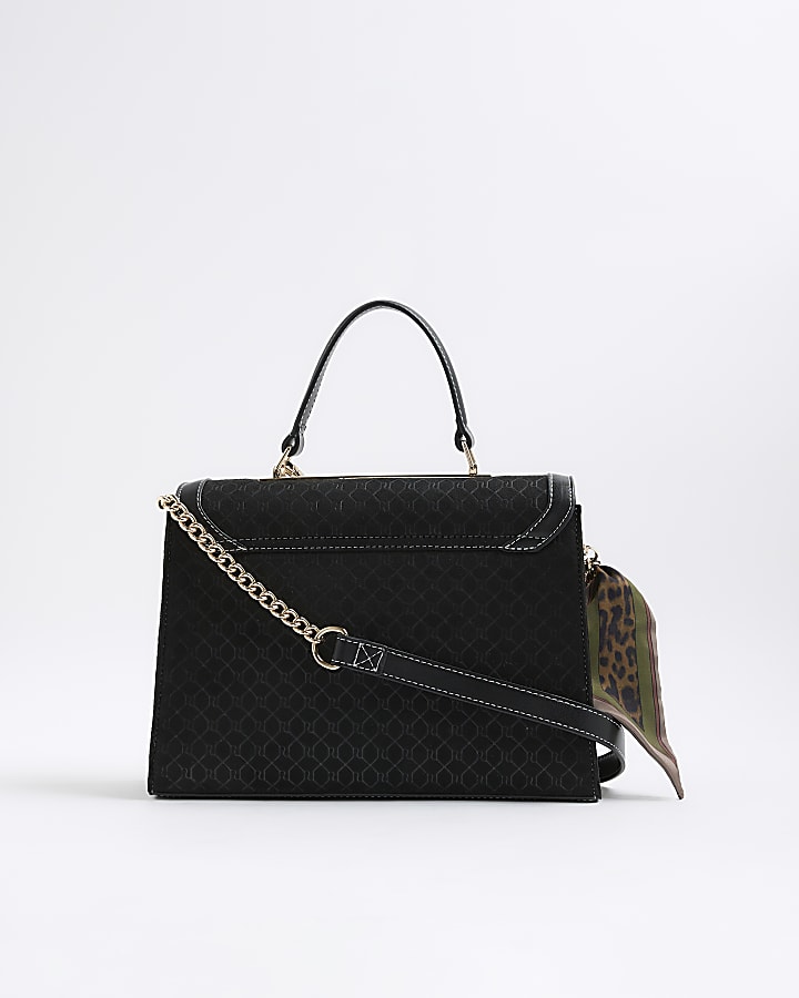 River Island Black Faux Suede Monogram Charm Tote Bag