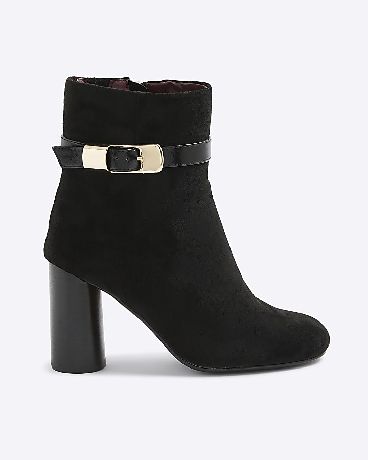 River Island Black Faux Suede Round Heel Buckle Boots