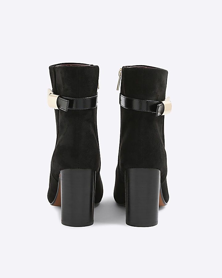 River Island Black Faux Suede Round Heel Buckle Boots