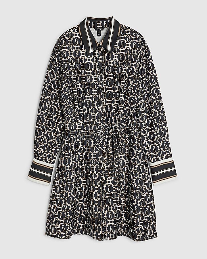 river island Black Geometric Long Sleeve Mini Shirt Dress