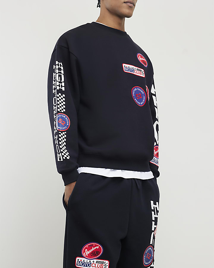 River Island Black High Performance Badges Sweatshirt