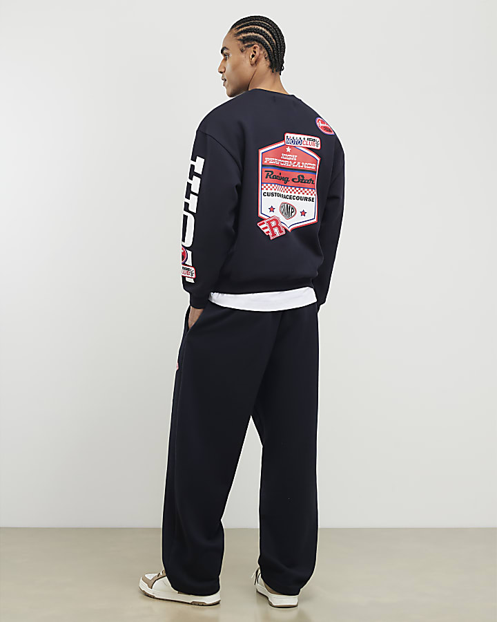 River Island Black High Performance Badges Wide Joggers