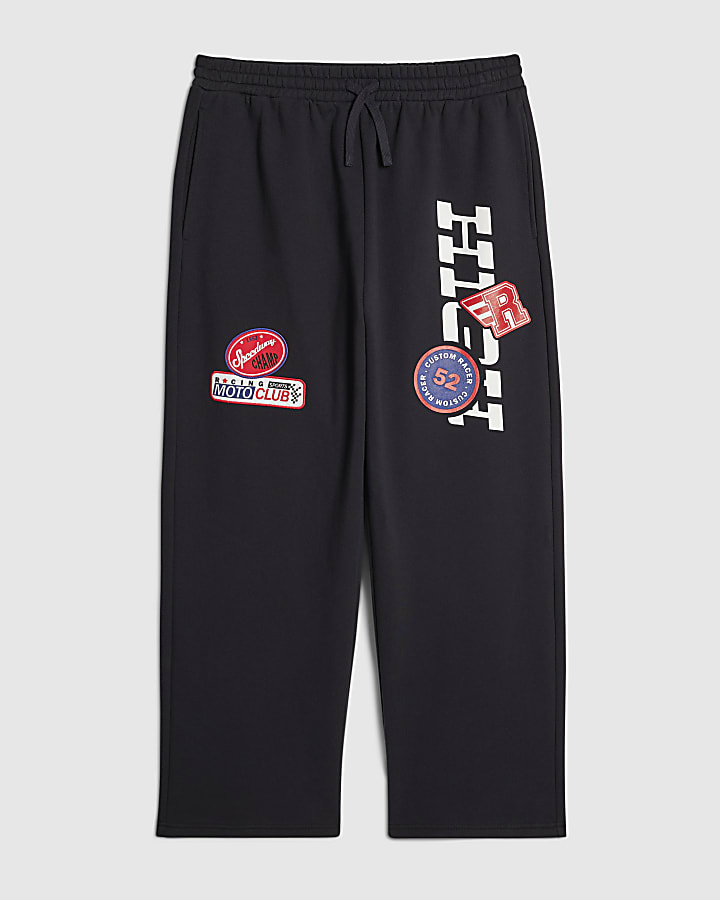 river island Black High Performance Badges Wide Joggers