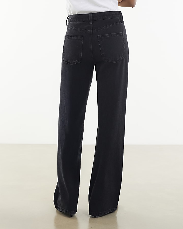 River Island Black High Rise Relaxed Straight Leg Jeans