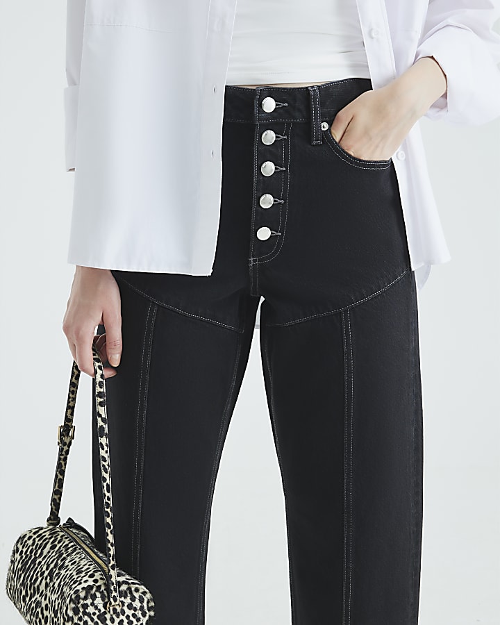 River Island Black High Rise Relaxed Straight Leg Jeans