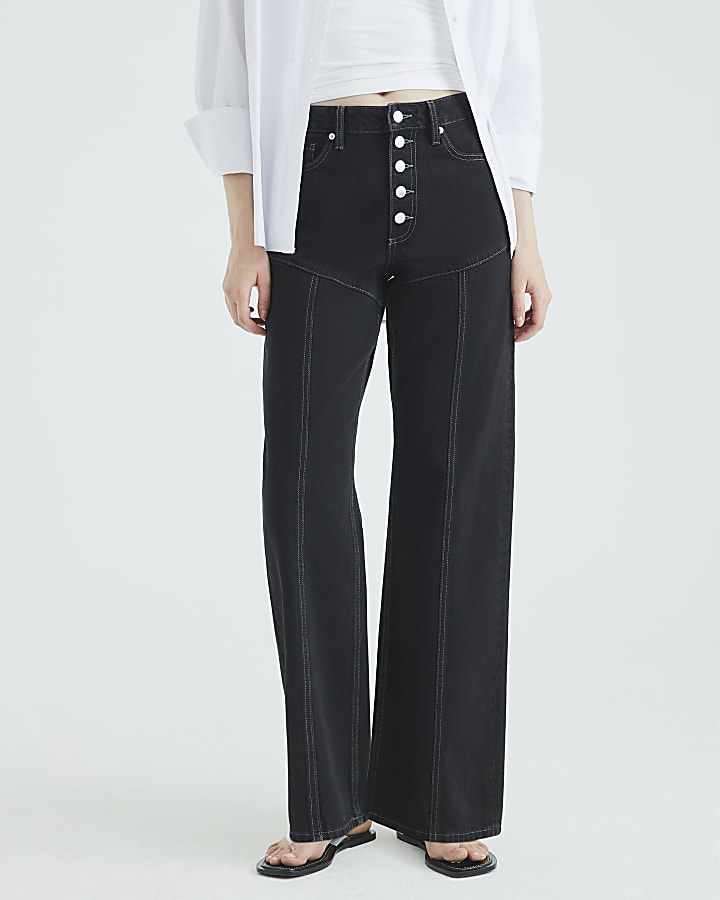 River Island Black High Rise Relaxed Straight Leg Jeans