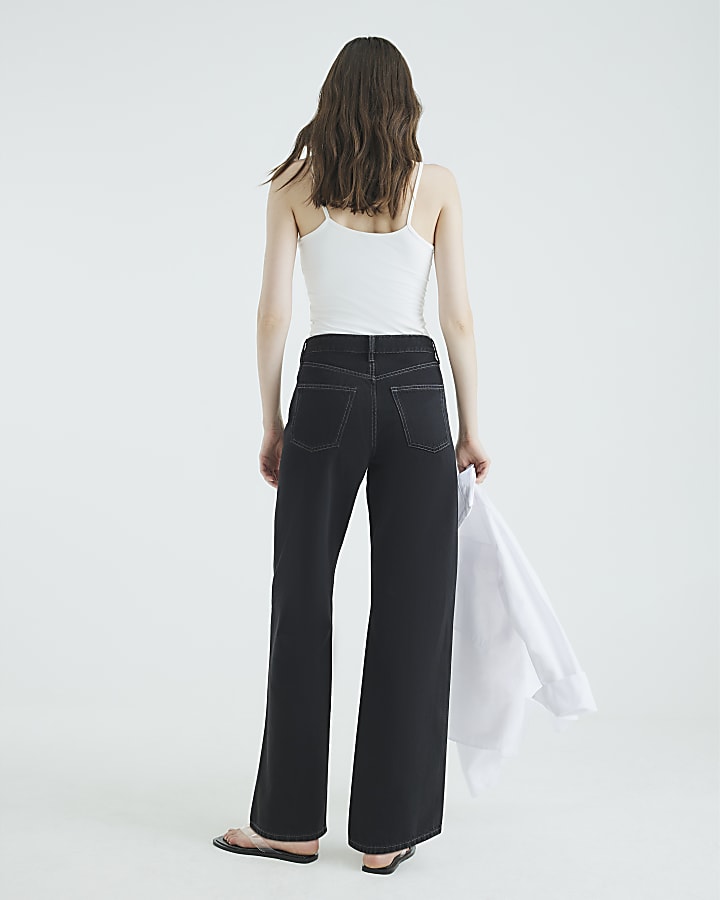 River Island Black High Rise Relaxed Straight Leg Jeans