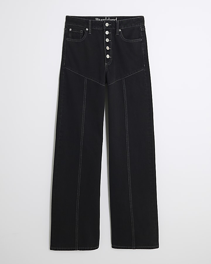 river island Black High Rise Relaxed Straight Leg Jeans