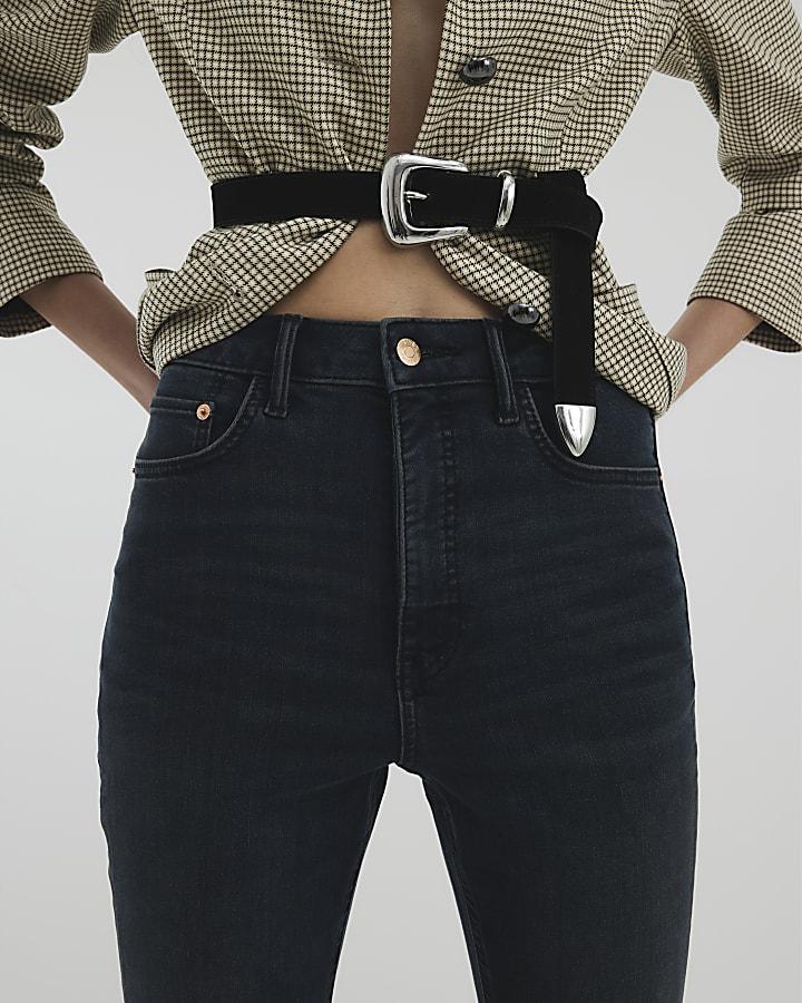 River Island Black High Rise Tummy Hold Flared Jeans