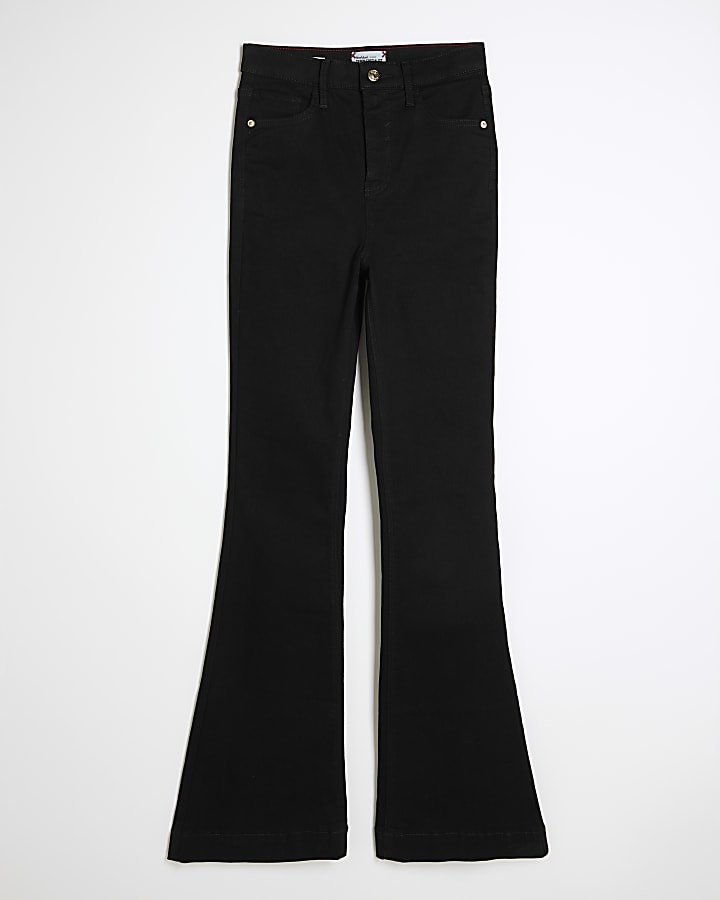 river island Black High Rise Tummy Hold Flared Jeans