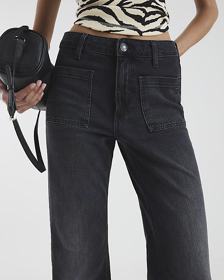 River Island Black High Waisted Relaxed Flared Jeans