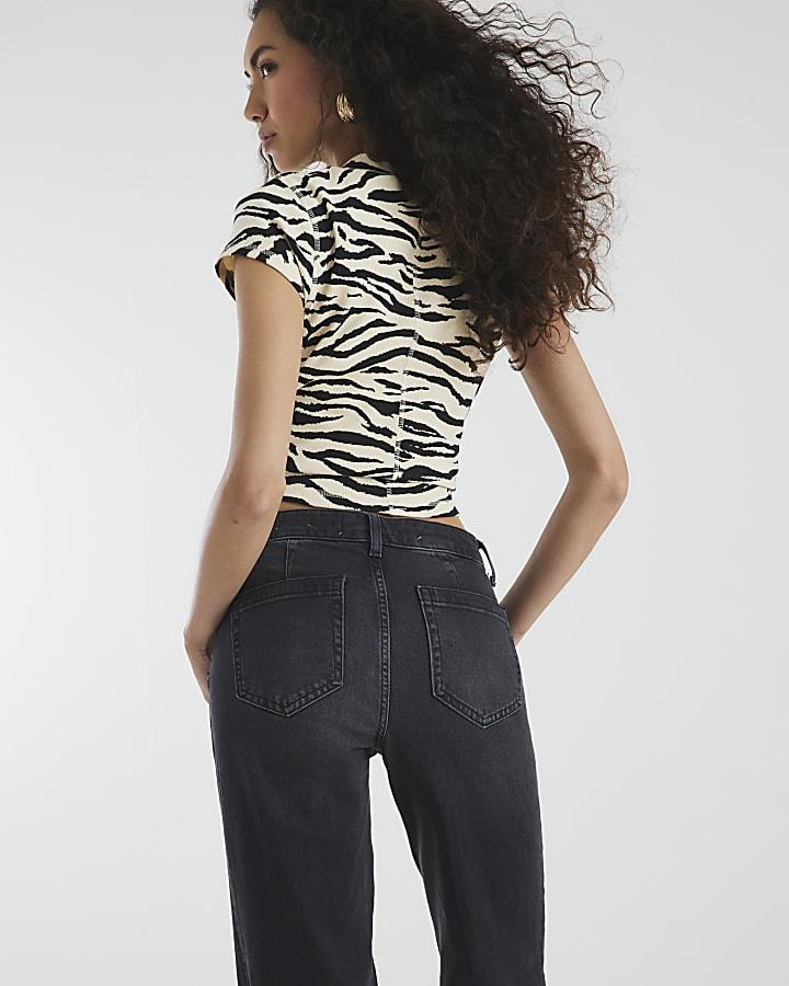 River Island Black High Waisted Relaxed Flared Jeans