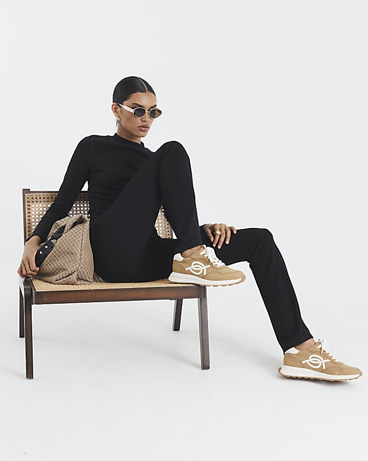 River Island Black High Waisted Ribbed Flare Leggings