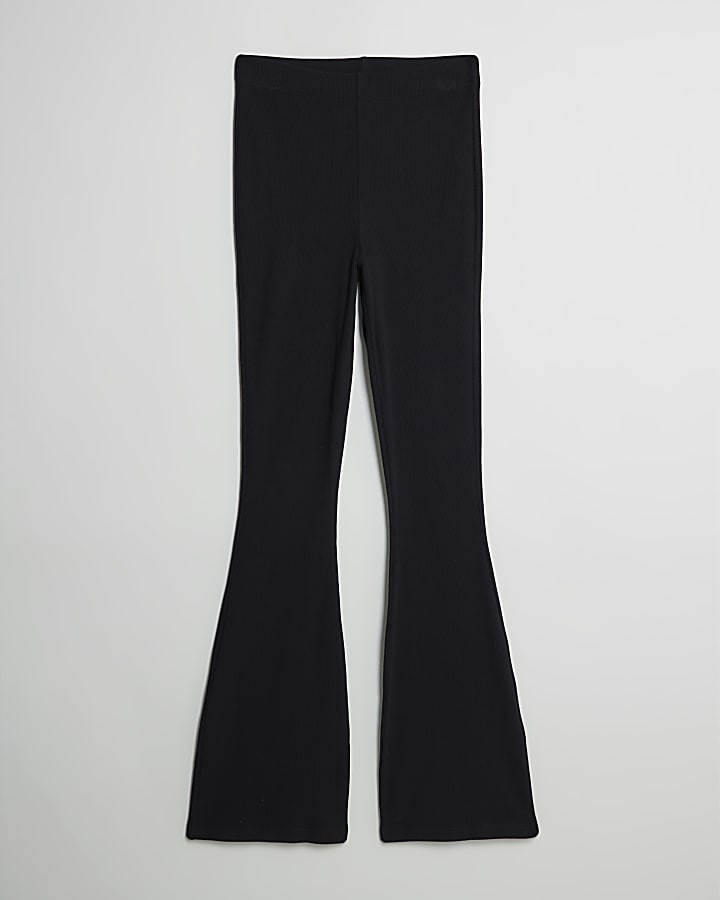 river island Black High Waisted Ribbed Flare Leggings
