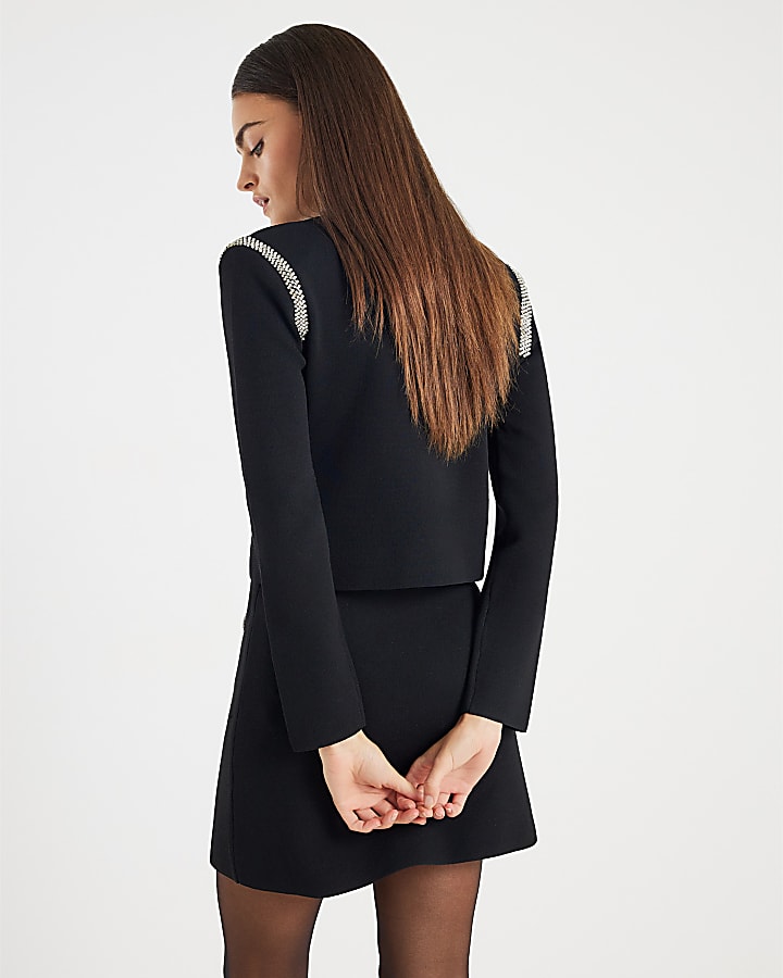 River Island Black Knit Shoulder Pad Embellished Cardigan