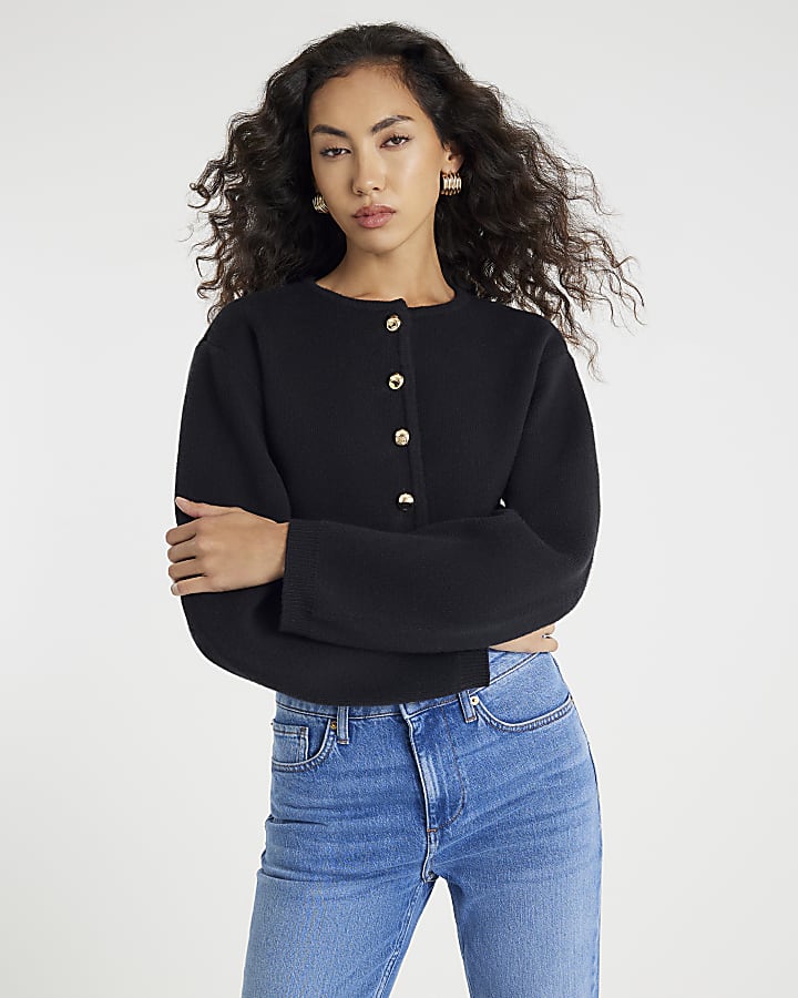 River Island Black Knitted Structured Sleeve Cardigan
