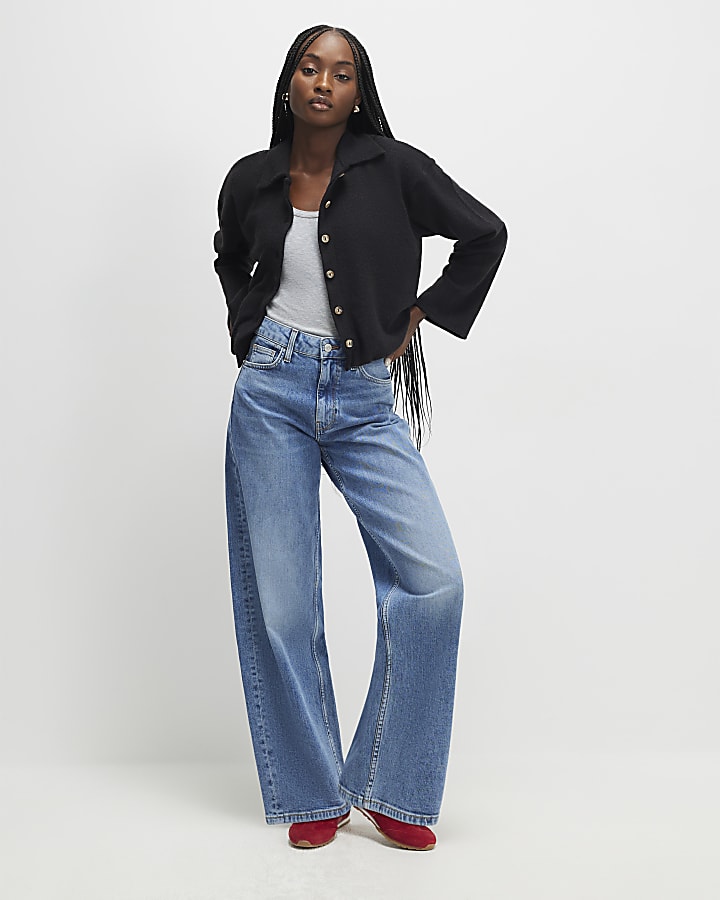 River Island Black Long Sleeve Cosy Bubble Hem Cardigan