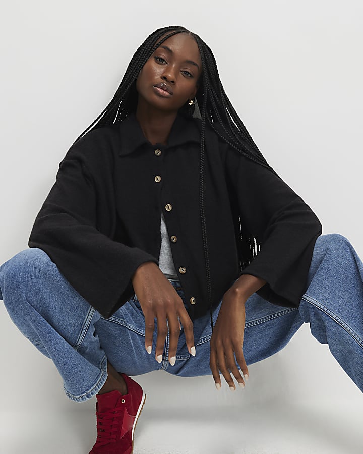 River Island Black Long Sleeve Cosy Bubble Hem Cardigan