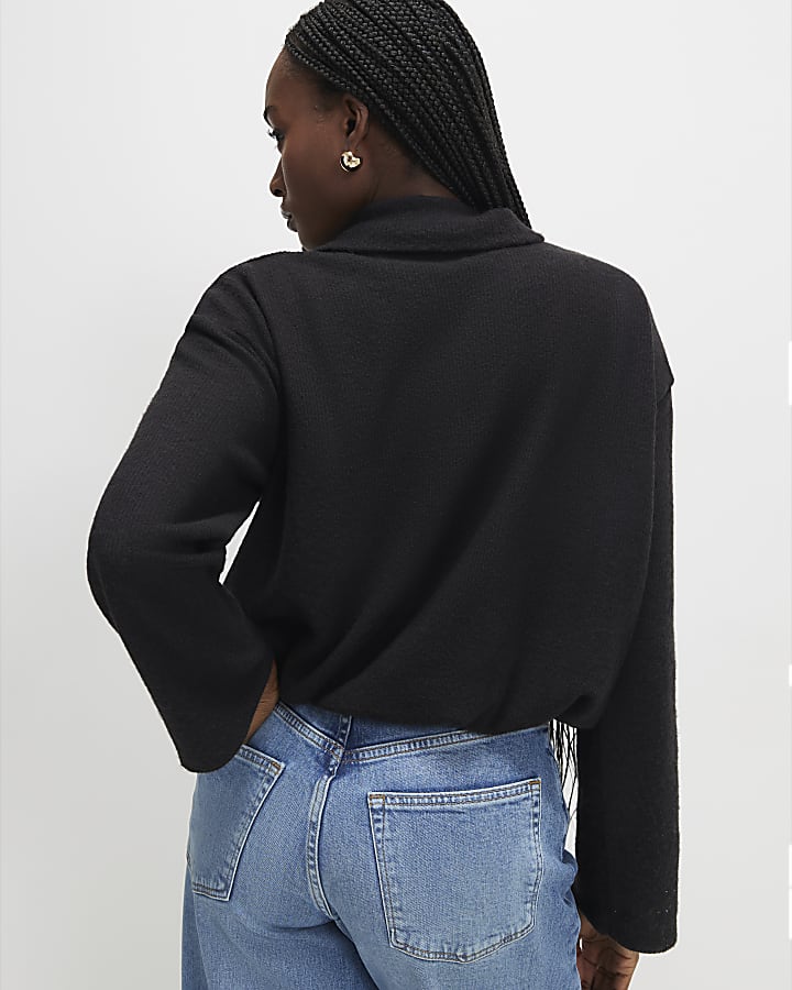 river island Black Long Sleeve Cosy Bubble Hem Cardigan