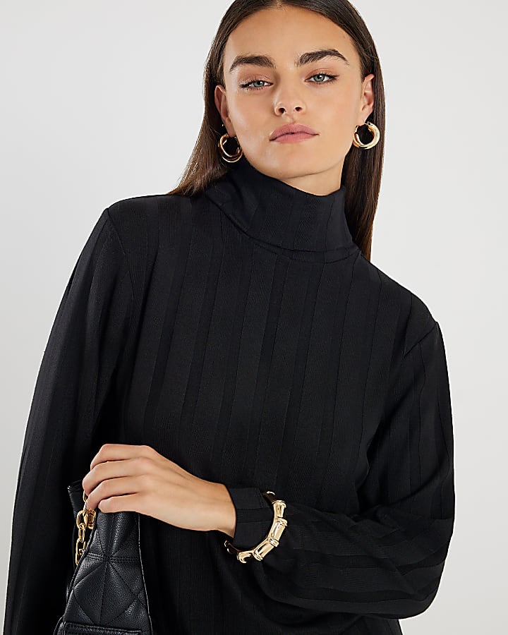River Island Black Long Sleeve Cosy Wide Ribbed Top