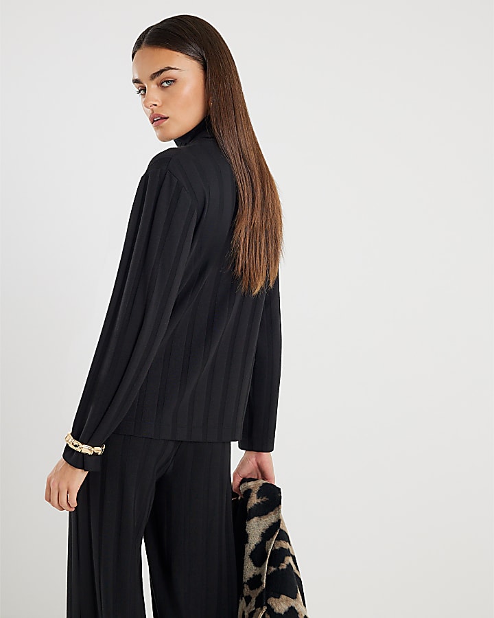 River Island Black Long Sleeve Cosy Wide Ribbed Top