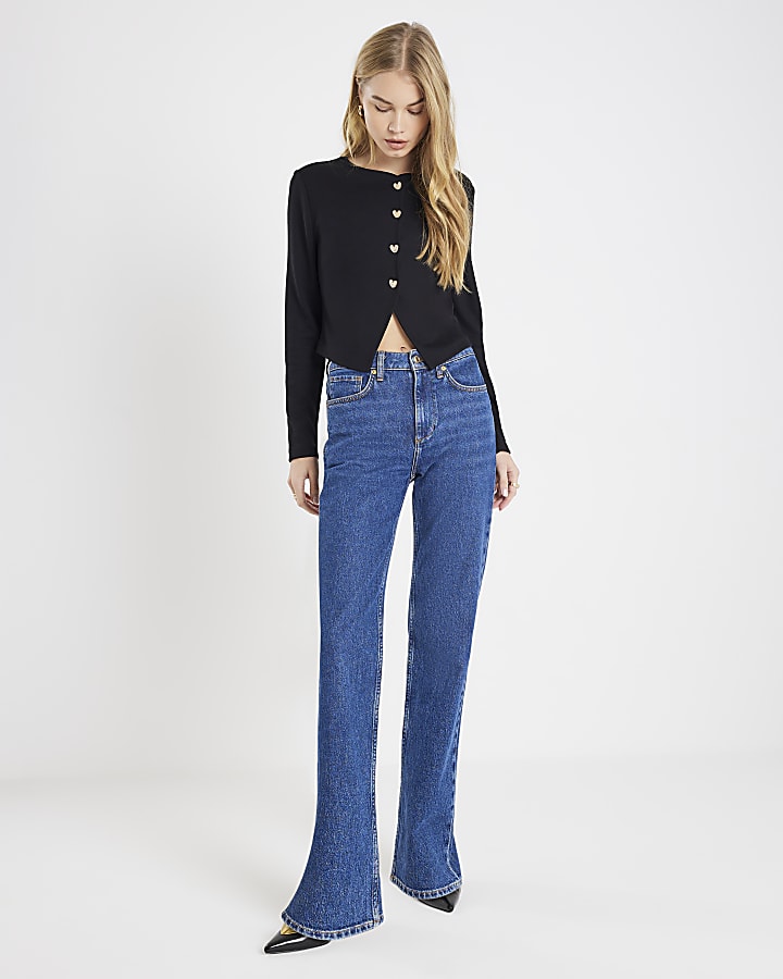 River Island Black Long Sleeve Cropped Heart Cardigan