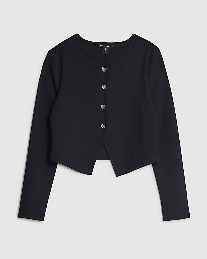 river island Black Long Sleeve Cropped Heart Cardigan