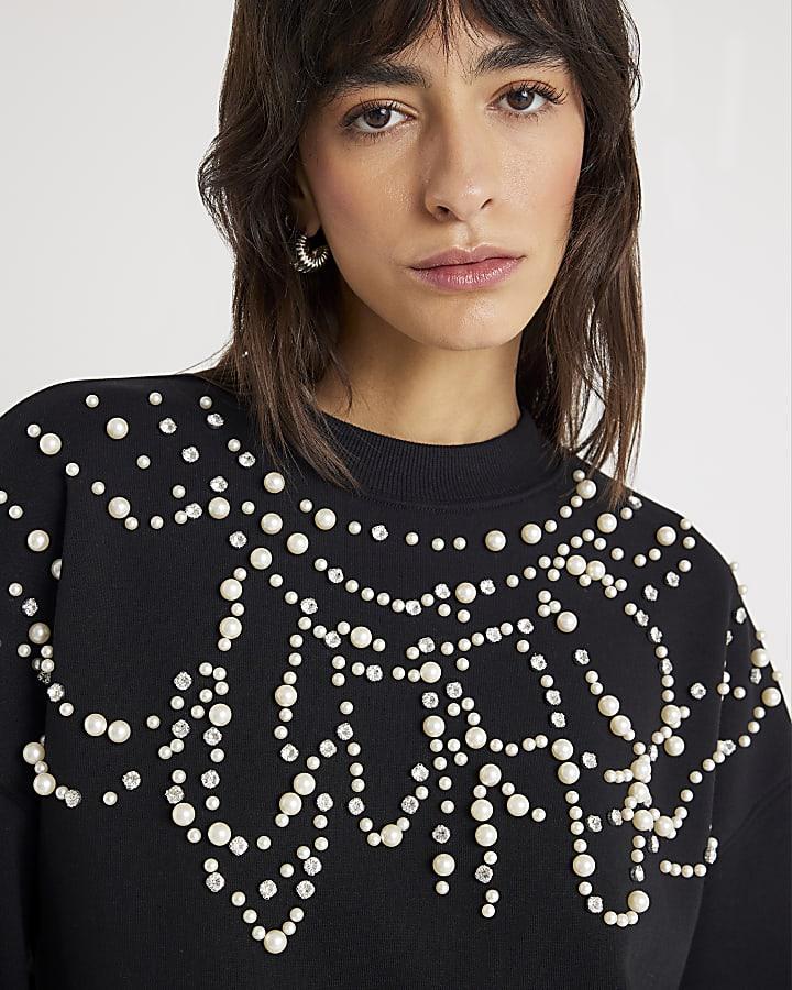 River Island Black Long Sleeve Embellished Sweatshirt