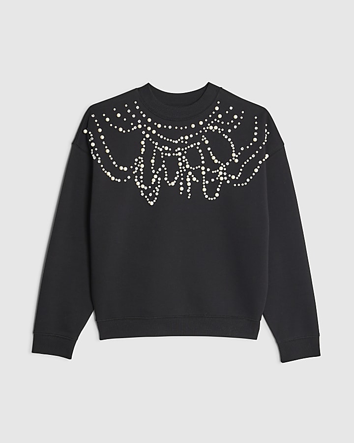 river island Black Long Sleeve Embellished Sweatshirt