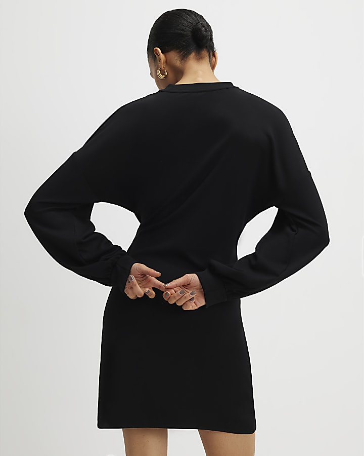 River Island Black Long Sleeve Knot Side Mini Dress