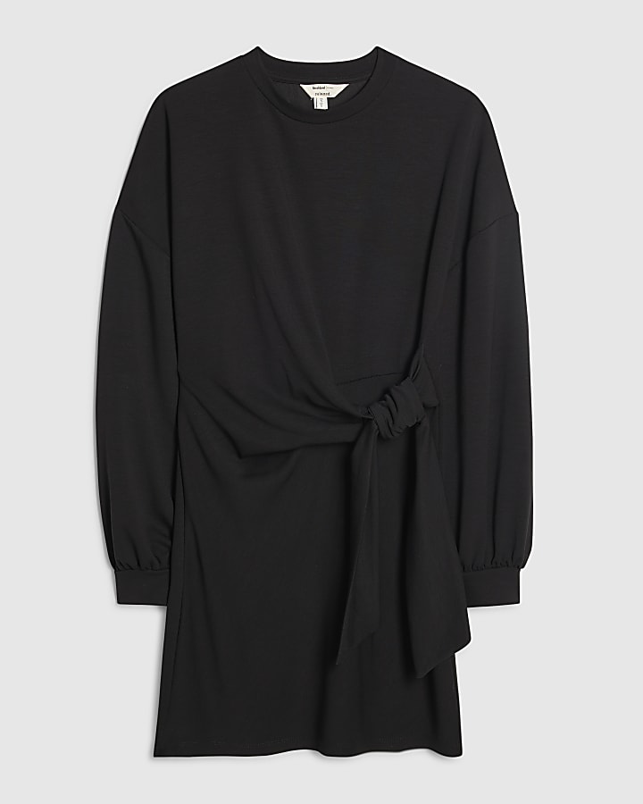river island Black Long Sleeve Knot Side Mini Dress