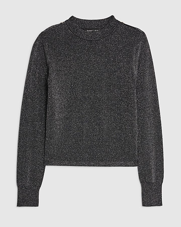river island Black Long Sleeve Lurex Bodyfit Knitted Top
