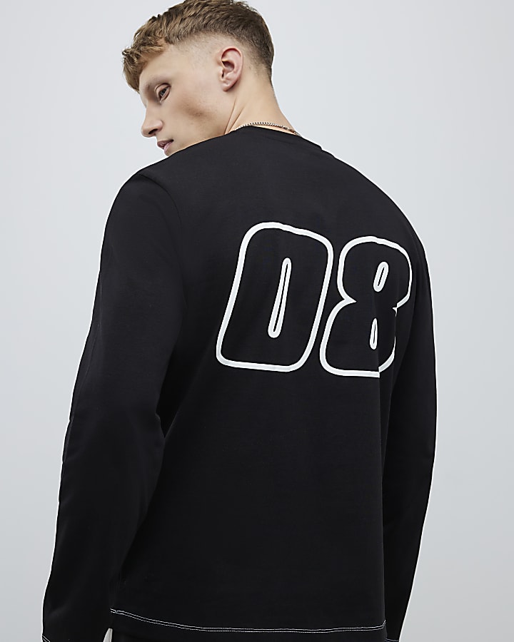 River Island Black Long Sleeve Montprix Racing T-Shirt