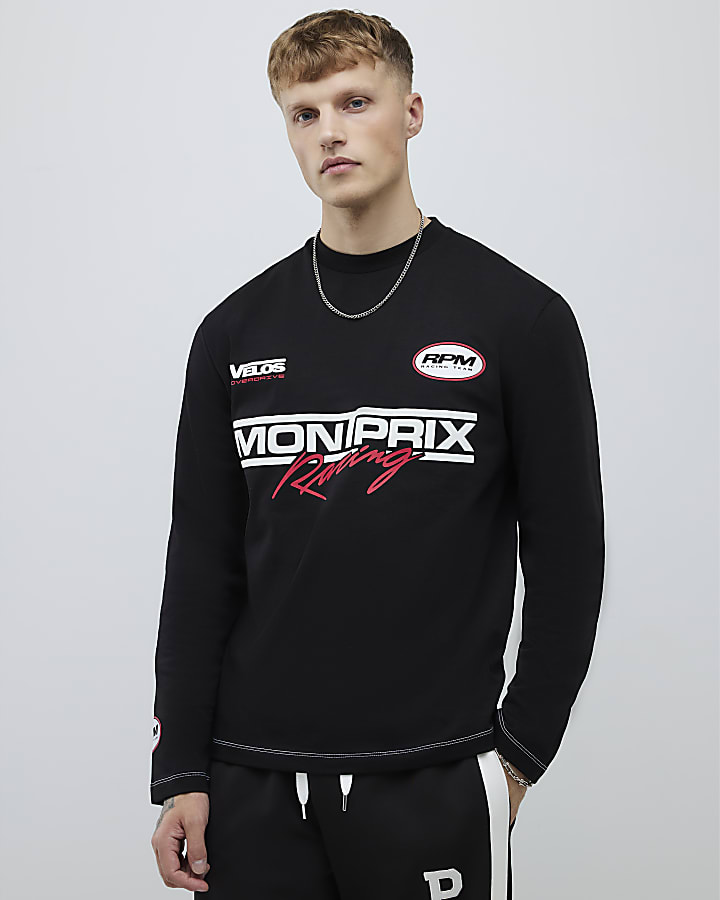 River Island Black Long Sleeve Montprix Racing T-Shirt