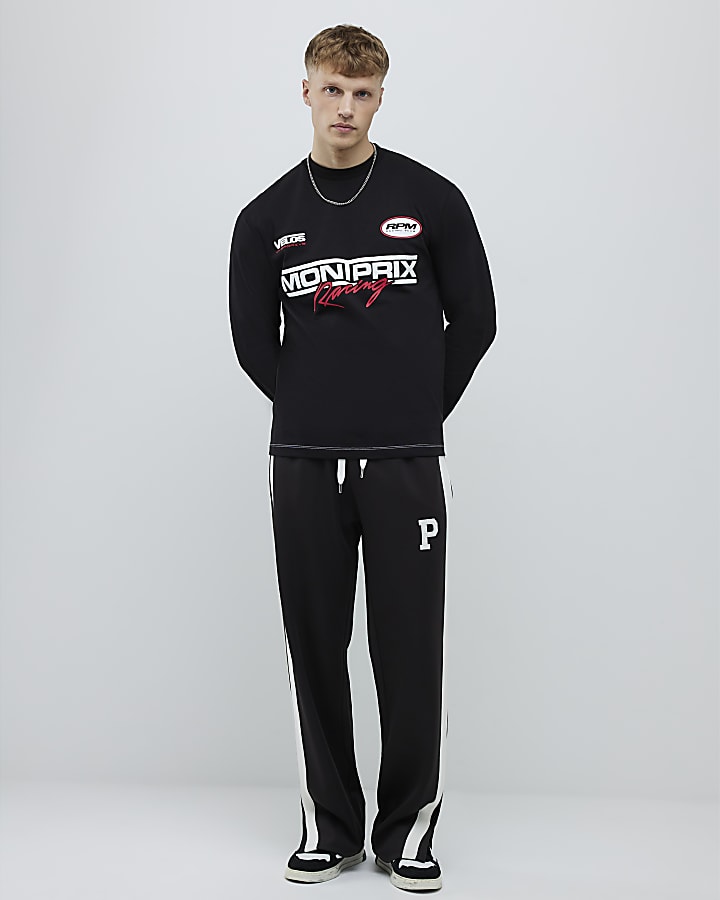 River Island Black Long Sleeve Montprix Racing T-Shirt