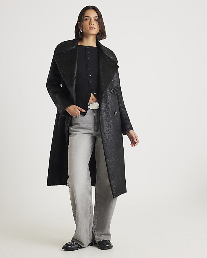 River Island Black Long Sleeve Popper Through Ribbed Top