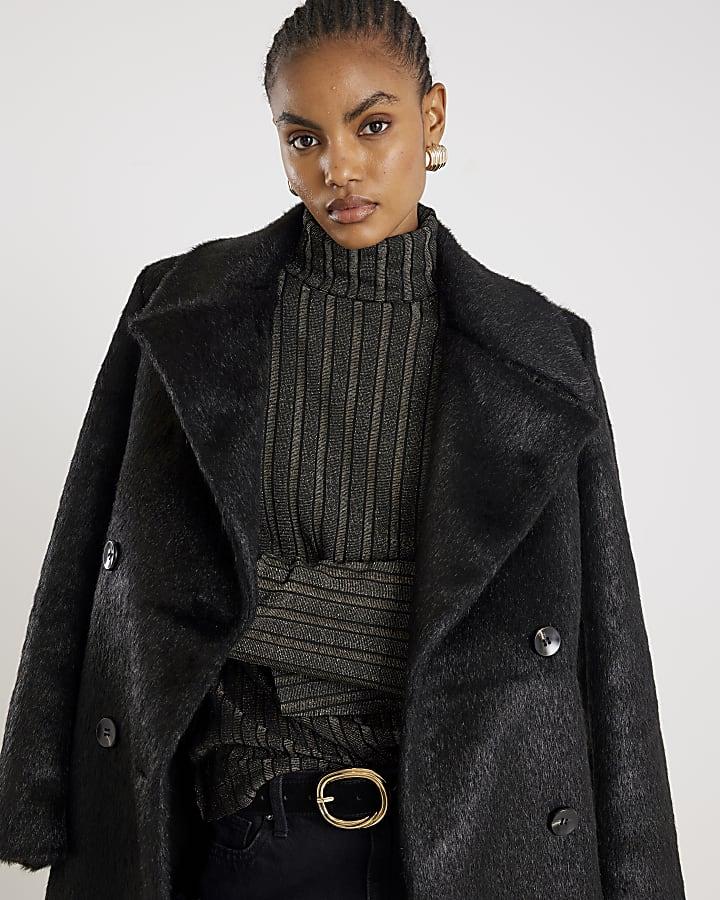 River Island Black Long Sleeve Ribbed Roll Neck Top